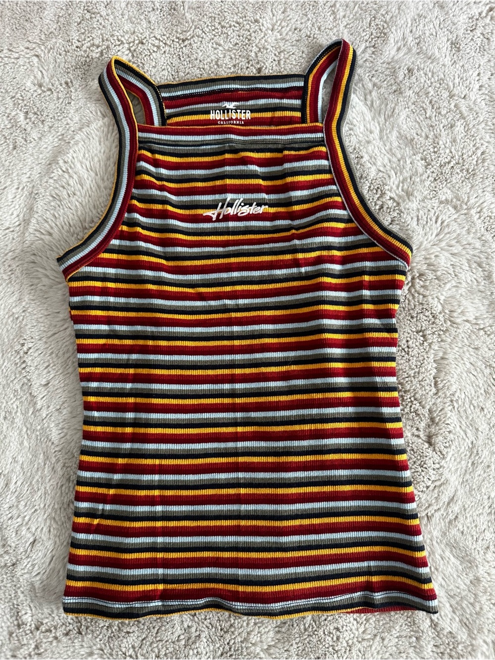 Hollister Striped Ribbed Tank Top in Red, Yellow, Black, Cream